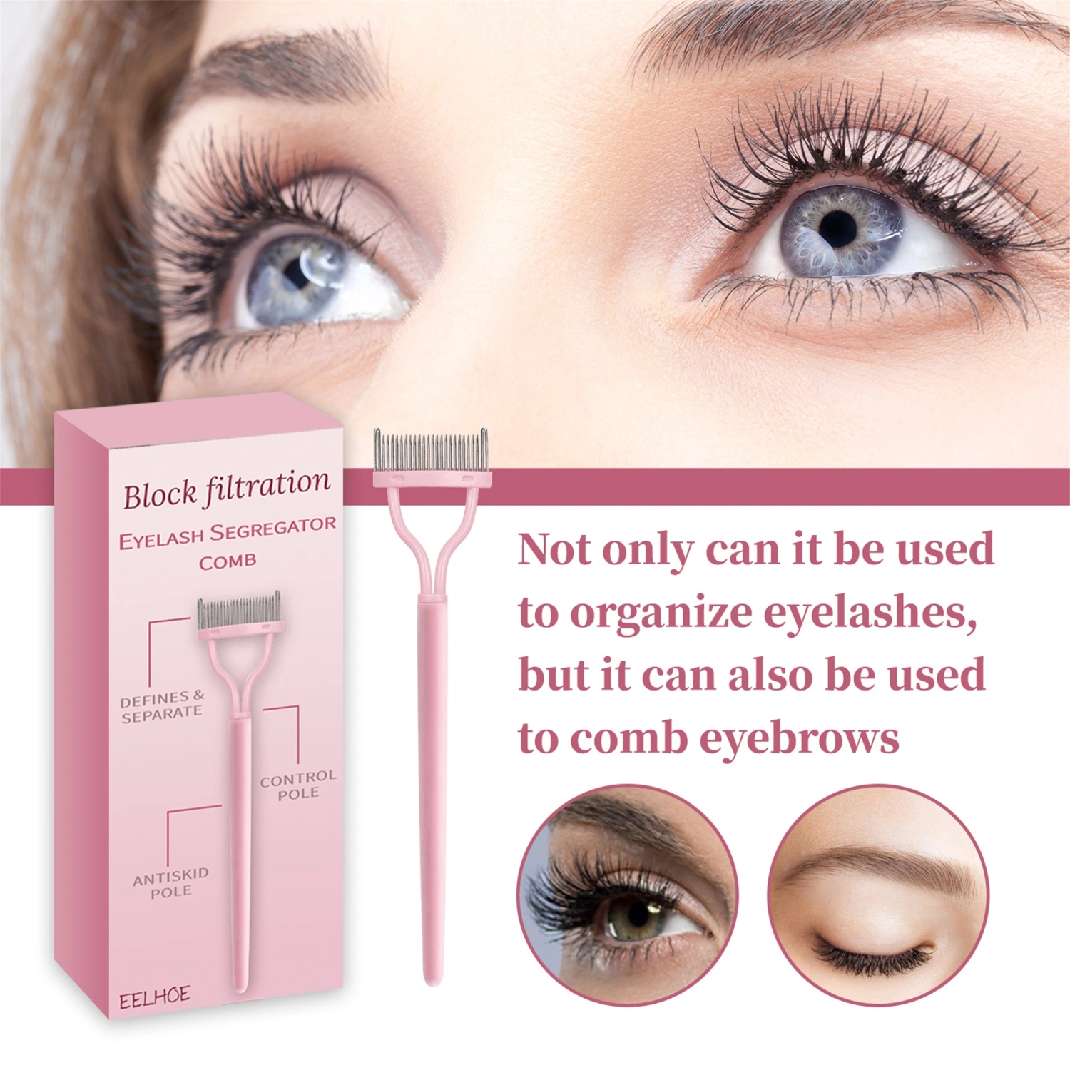 Eyelash Separator Comb, Lash Brush Portable Mascara Comb Eyelash Tool