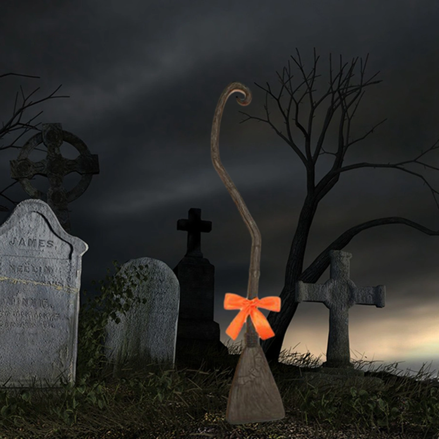 Kids Witch Broomstick with Satin Bowknot Halloween Broom Props