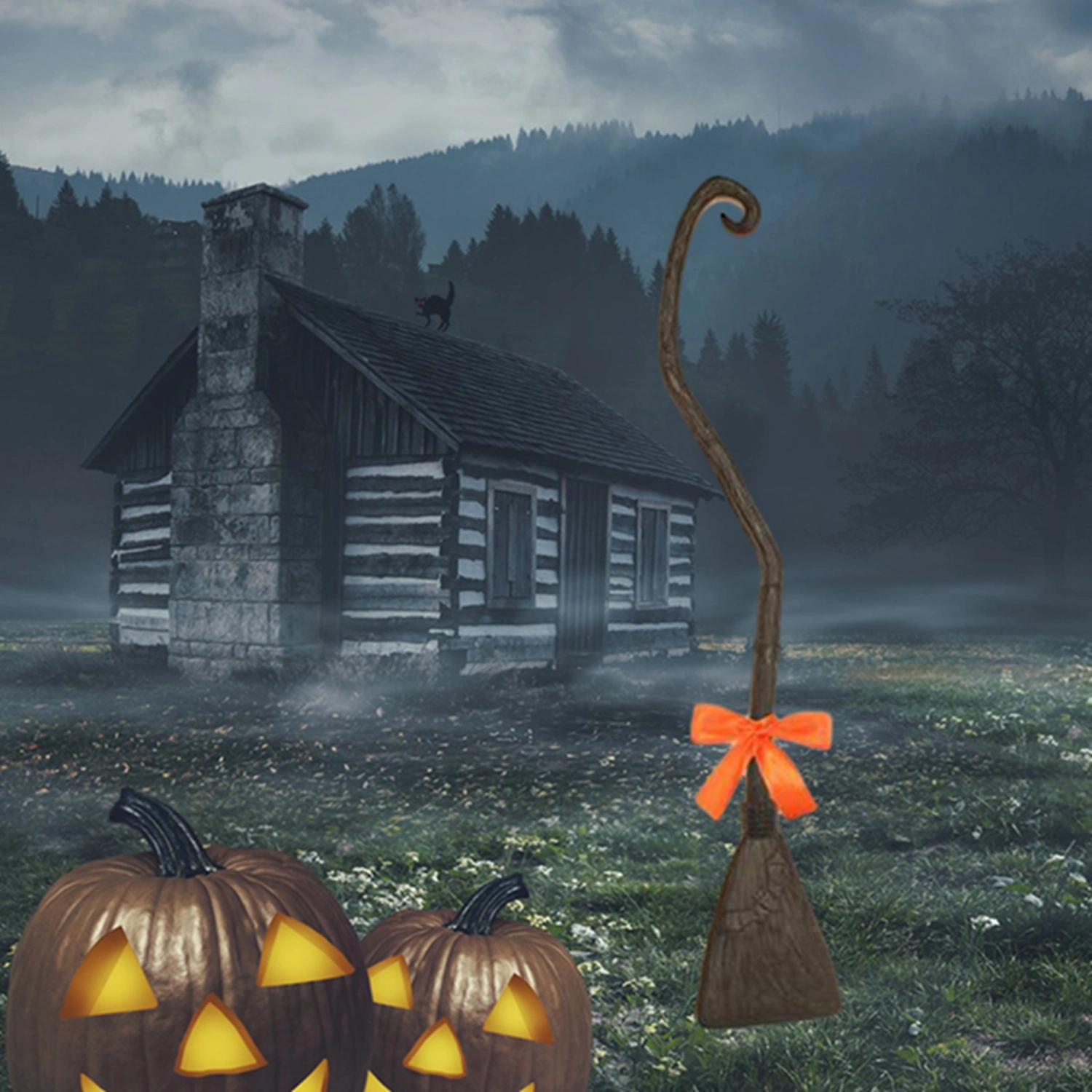 Kids Witch Broomstick with Satin Bowknot Halloween Broom Props