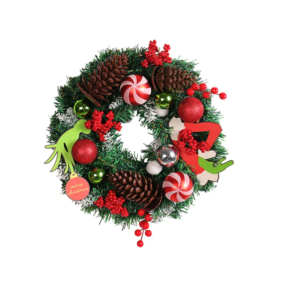 Christmas Flocking Wreath Ball Pine Cone Artificial Leaves Garland 