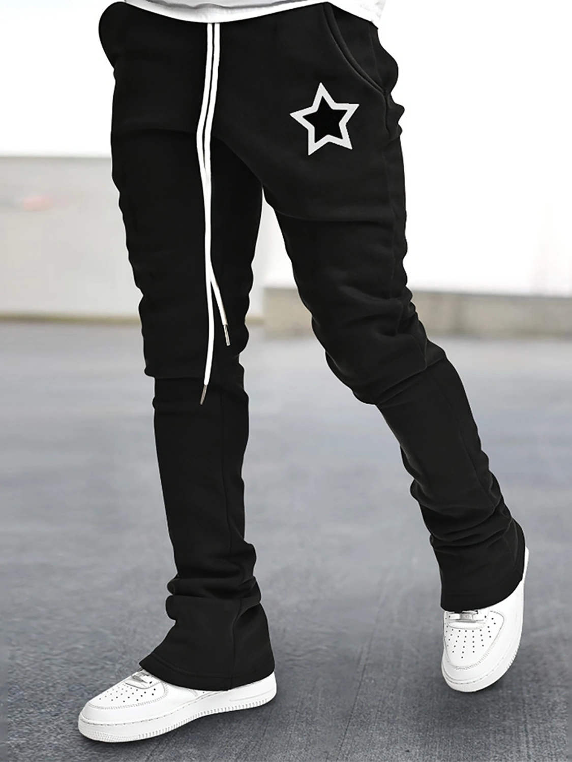 Men Flare Pants, Letters/Star Casual Pants Trousers with Pockets