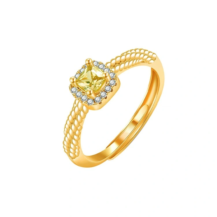 Simulated non-fading ring for women, light luxury, fashion niche design, four-claw stone ring square
    square diamond