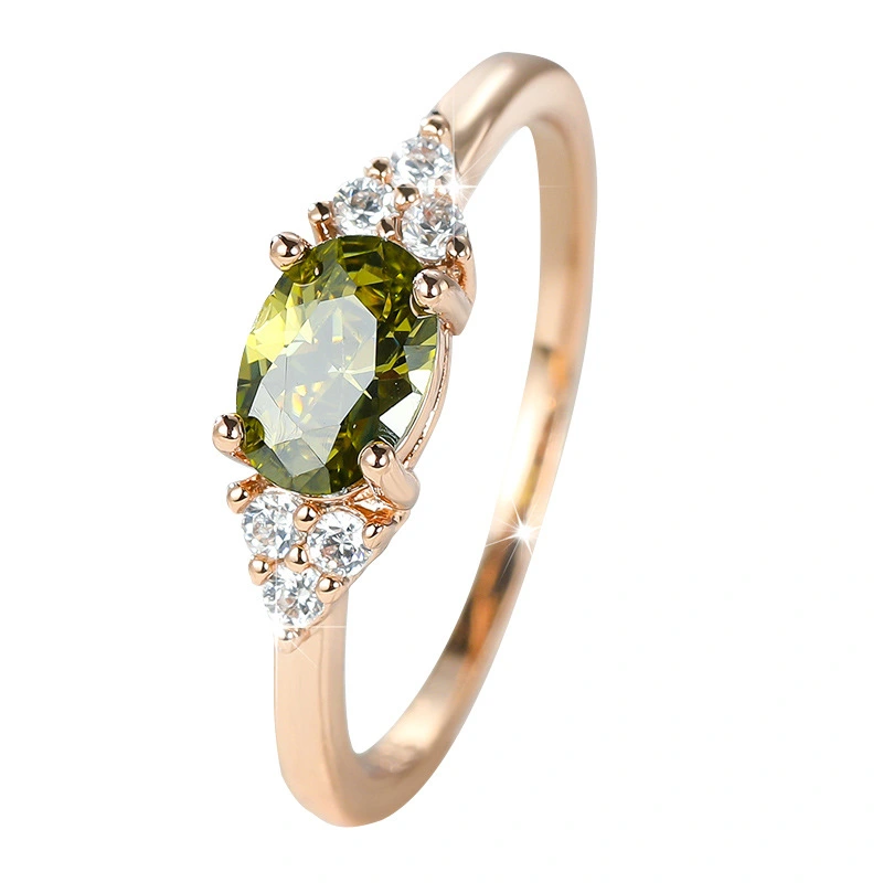 New peridot rose gold micro-set diamond four-claw zircon simple temperament men's and women's rings