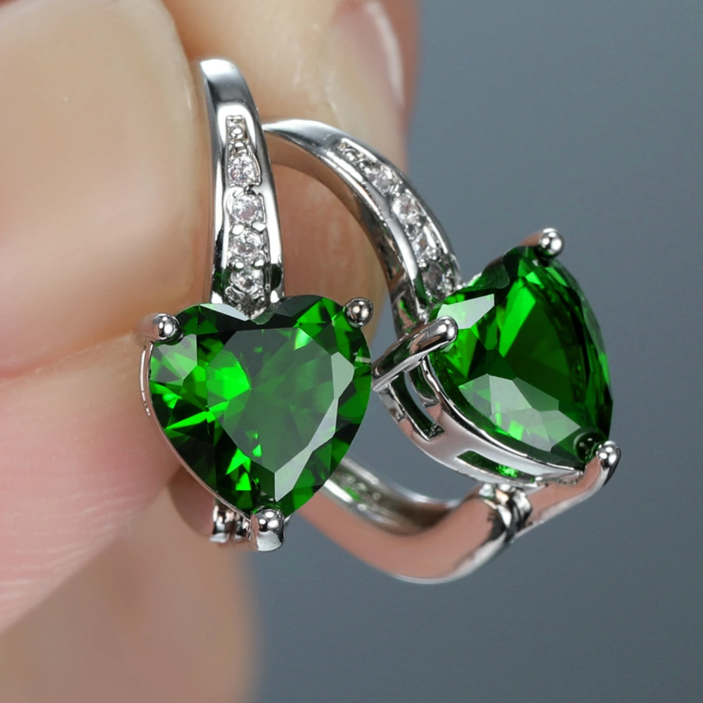 European and American jewelry emerald heart-shaped diamond zircon earrings platinum-plated earrings for women