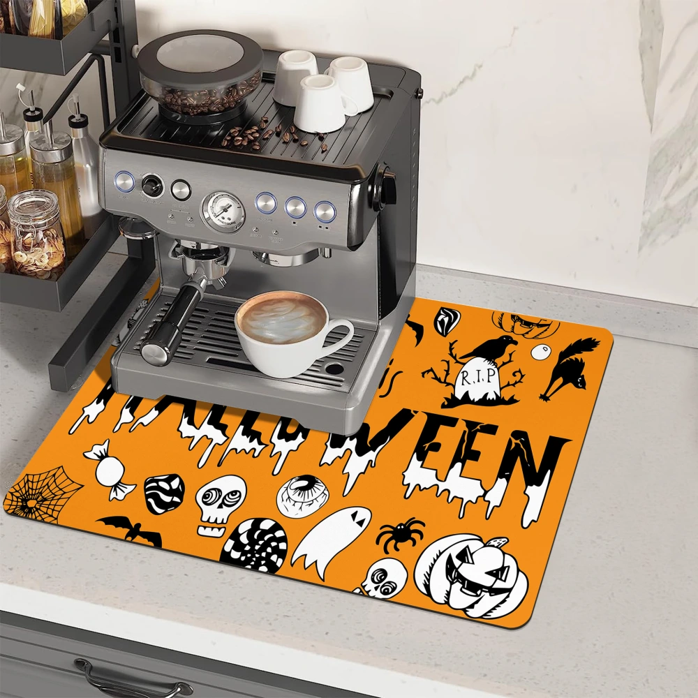 Halloween Pumpkin Printing Kitchen Countertop Water Draining Pad