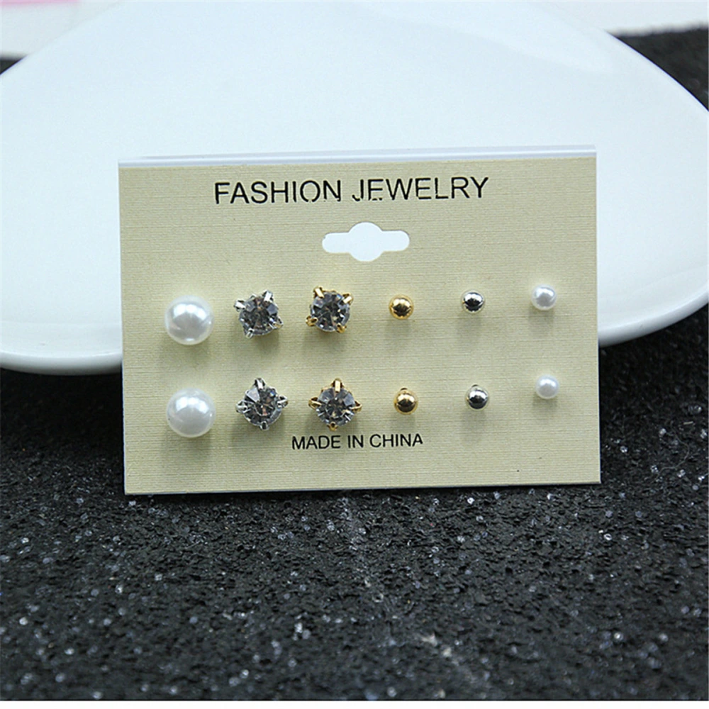 Diamond Stud Earrings 6 Pairs Combination Set Cycle Stud Earrings High-end Fashion Hot Selling Ear Rings