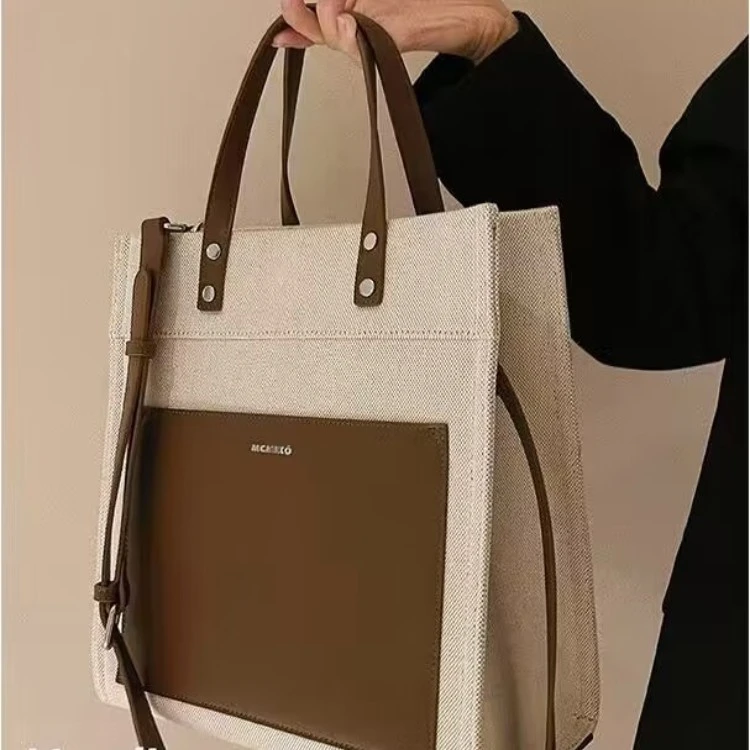 Classic Solid Color Canvas Tote Bag Large Capacity