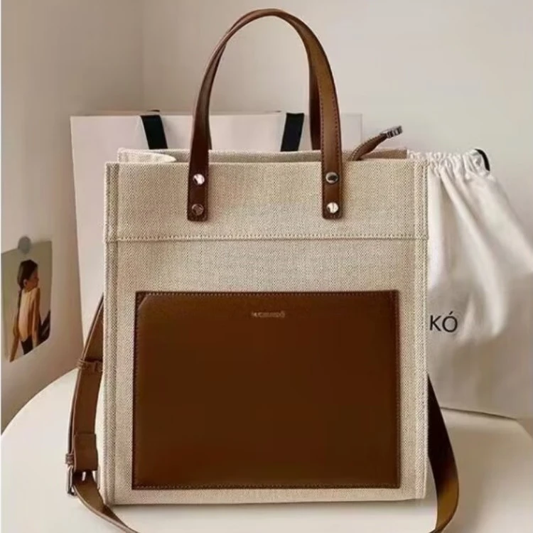 Classic Solid Color Canvas Tote Bag Large Capacity