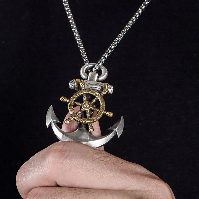 Men's Personality Creative Pirate Ship Anchor Pendant Gift Casual Retro Necklace Jewelry