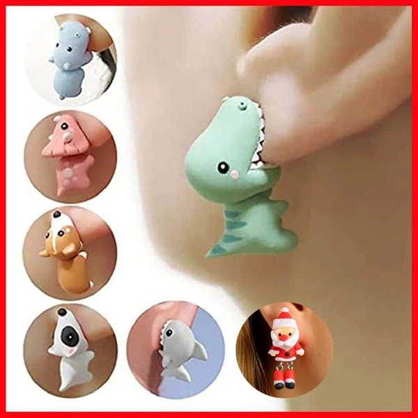 1Pair Cute Animal Bite Earring Cartoon Soft Clay Animal Earrings Tyrannosaurus Bite Earrings Dinosaur Earrings Party Fun Gifts