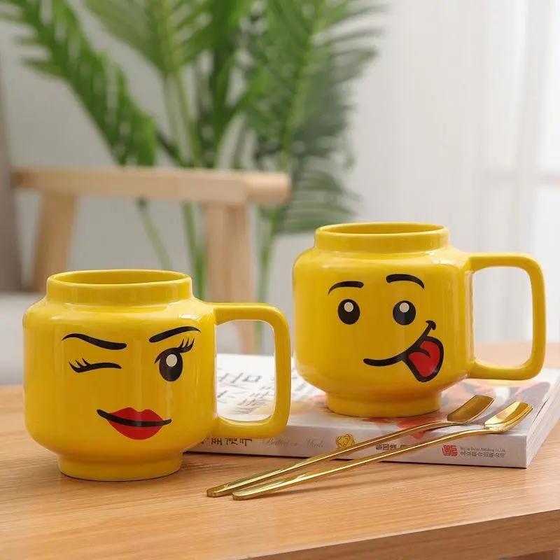 Cartoon Smiling Ceramic Cup Expression Coffee Milk Tea Cups Mugs With Handgrip Drinking Gift Cup 250ML