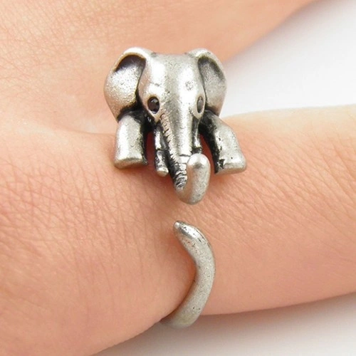 1Pcs Adjustable Elephant Animal Wrap Ring -Bronze silver Women's Girl's Retro Rings