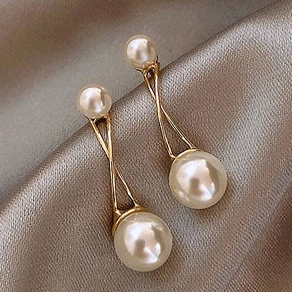 Classic Double Pearl Drop Earrings for Women Gold Plated Ladies Wedding Bridal Proposal Party Vintage Jewelry