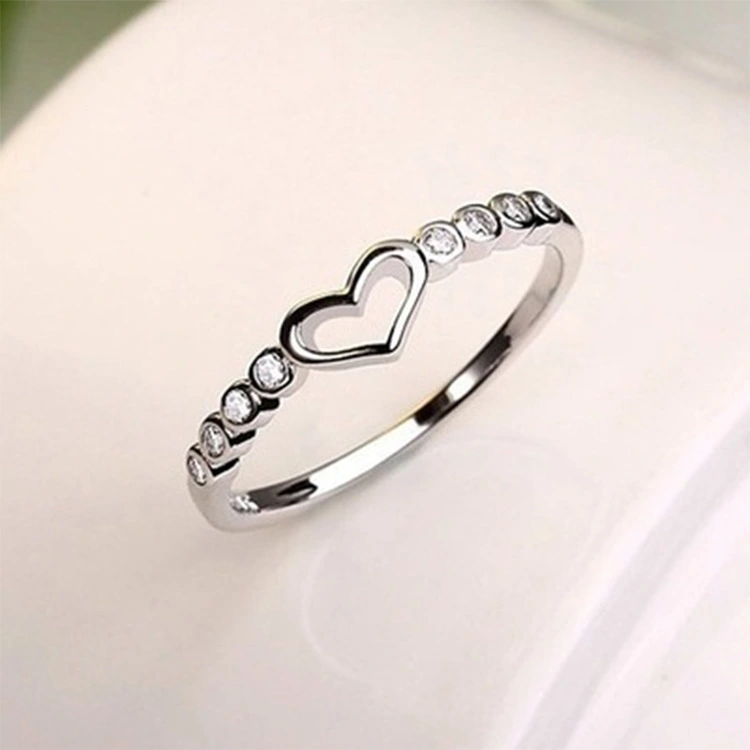 Love Ring Silver Blue Sapphire Ring CZ Gemstone Heart Ring Women's Fashion Rings