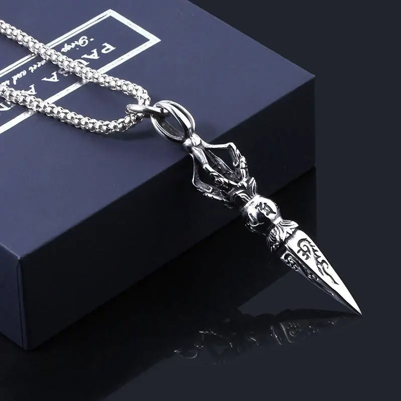 Men Rock Punk Tibetan Buddhist Protection Necklaces Vajra Dagger Amulet Pendant