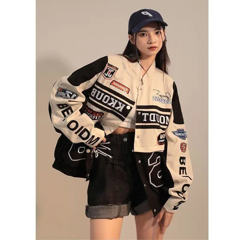 American Detachable Biker Jacket Retro Design Sense Jacket Women Loose Spicy Girl Racing Clothes Baseball Suit High Quality