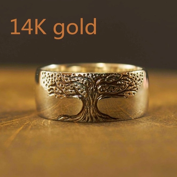 Exquisite Tree of Life Ring Tree of Life Embossed Pattern Ring Luxury Jewelry Ring Women's Retro Wide Face Hand Carved Tree Ring Wedding Ring Holiday Anniversary Gift