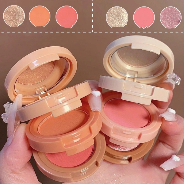 3 In 1 Matte Highlighter Blush Palette Pearly Blush Shiny Eyeshadow Multifunction Face Makeup Palette Female Cosmetics