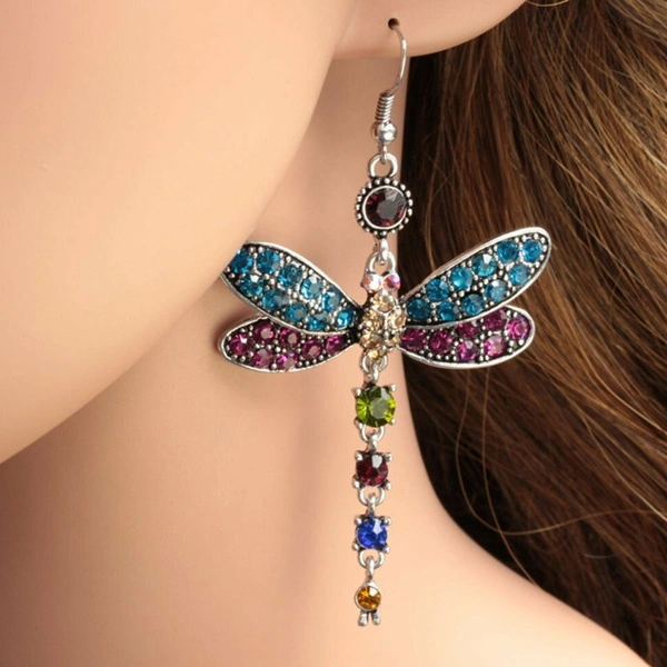 Gorgeous Colors Dragonfly 925 Silver Hook Earrings for Women Anniversary Gift Bride Engagement Wedding Fine Jewelry