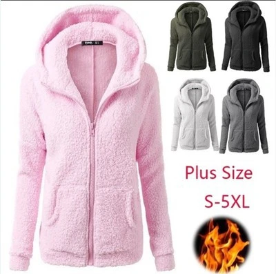 Women Stretchy Soft Long Sleeve Hooded Fleece Jacket Zipper Jumper Overcoat Fashion Tops（S-5XL）