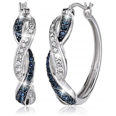 Elegant Diamond 925 Sterling Silver Blue Sapphire Hoop Earrings for Women Jewelry Wedding Engagement Cross Earrings