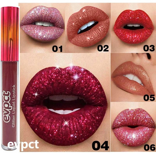 evpct 15 Color Women Professional Makeup Beauty Diamond Shiny Metal Lip Gloss Lasting 24 Hours Waterpoof Glitter Liquid Lipstick