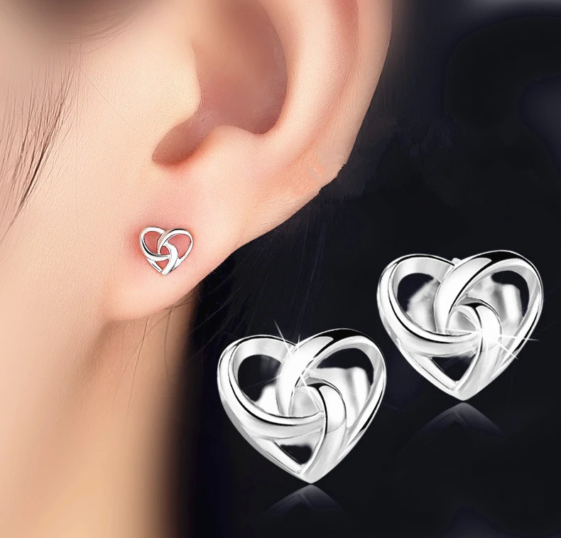 925 Silver Earrings Heart Studs Earrings Minimalist Jewelry for Women