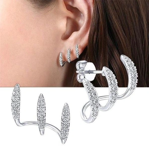 Exquisite and Fashionable 18 K Gold Three-layer Arc Earrings New Earrings 925 Sterling Silver Diamond Inlaid Advanced Design Earrings