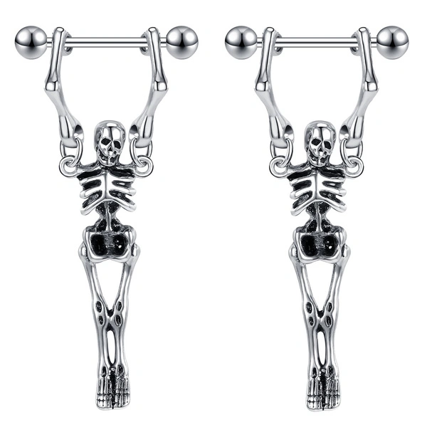 1 Pair Skull Earrings for Men Stud Earrings Stainless Steel Gothic Hip Hop Jewelry Skeleton Dangle Earrings for Women