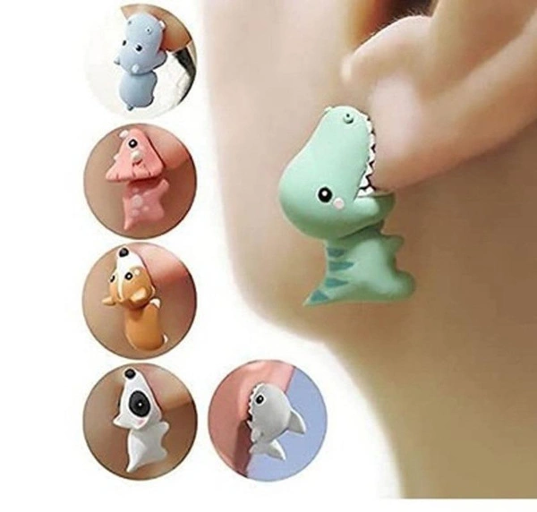 Cute Animal Bite Earring Cartoon Soft Clay Animal Earrings Tyrannosaurus Bite Earrings Dinosaur Earrings Party Fun Gifts