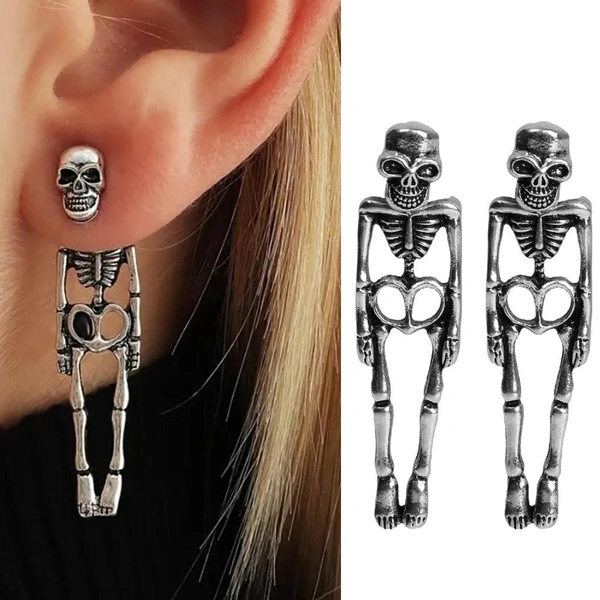 1 Pair Skull Stud Earrings for Men Women Gothic Halloween Jewelry Skeleton Dangle Earrings