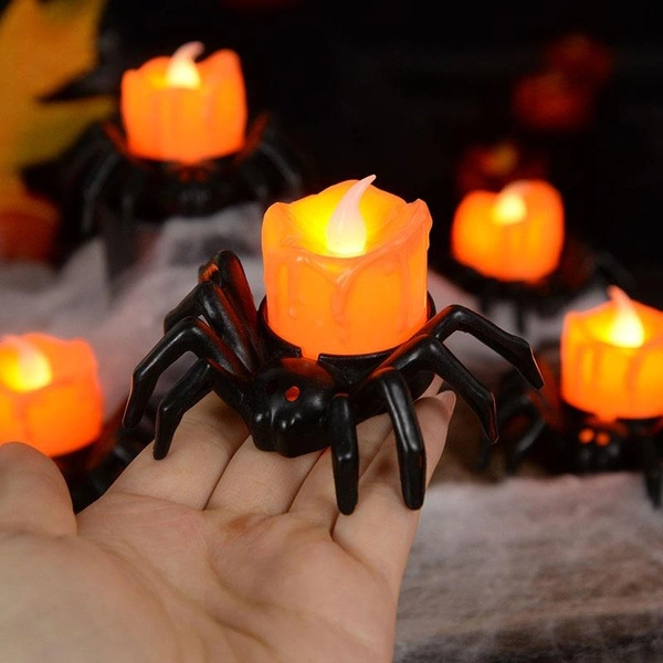 New Halloween Spider Pumpkin Lamp LED Candle Light Halloween Decorations Haunted Halloween Party Decor Horror Props with Battery