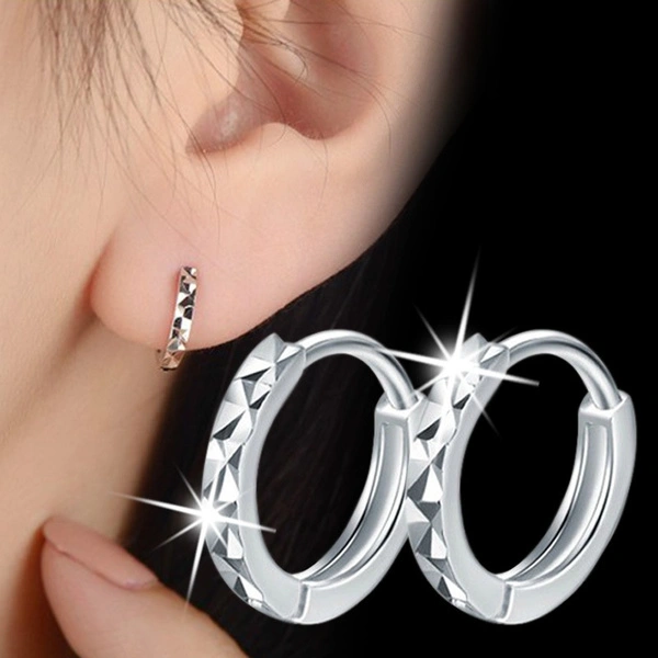 925 Sterling Silver Faceted Small Hoop Huggie Earrings for Women Girl