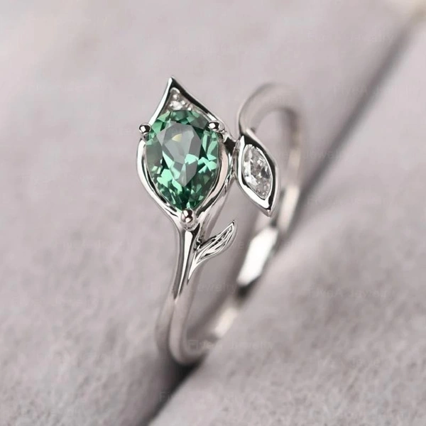 2pcs Dainty 925 Silver Pear Cut Tree Branch Statement Ring for Women Trendy Green & Black Cubic Zircon Anniversary Gift Engagement Wedding Jewelry Rings Size 5-10