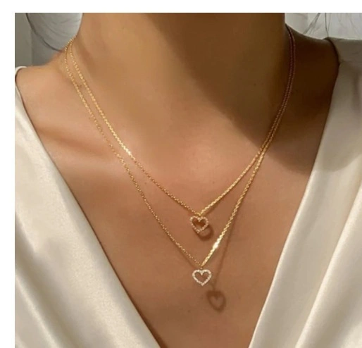 Delysia King New simple temperament Necklace women's gold Rhinestone love double layer Necklace