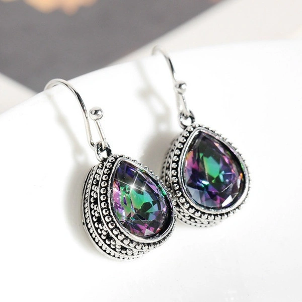 Fashion Retro 925 Sterling Silver Mystic Rainbow Topaz Gemstone Drop Dangle Earrings Jewelry Gift for Women's