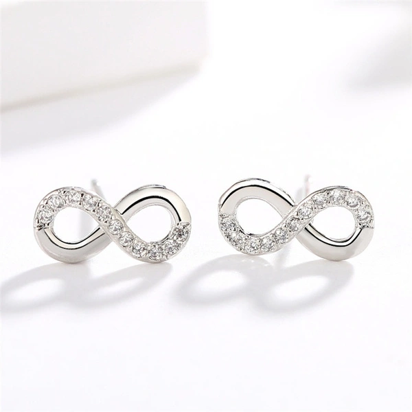 1 Pair Women's 925 Silver Classic '8' Shape Infinity Symbol Inlaid AAA Zircon Ear Stud Earrings (Size: 11*6mm)