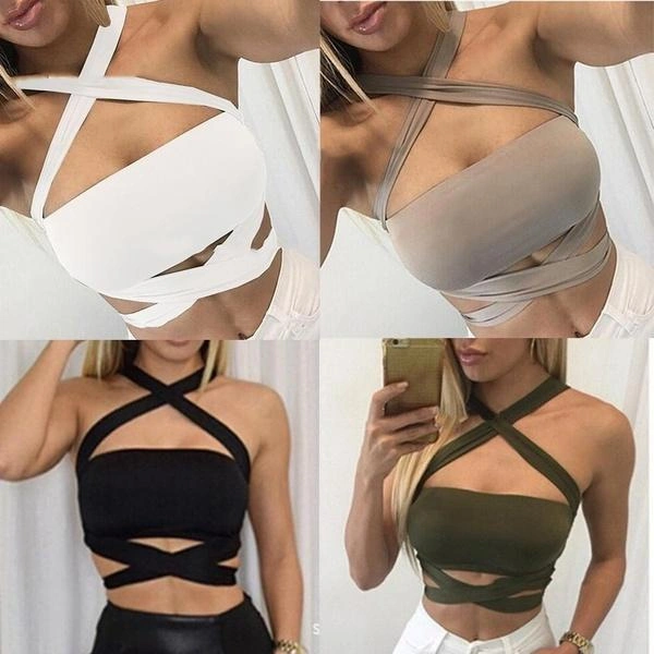 Sexy Women Halter Bandage Crop Top Girl Fashion Beach Club Wear