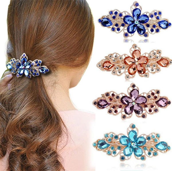 Women Crystal Rhinestone Flower Spring Hair Barrette Clip Hairpin Hair Clip