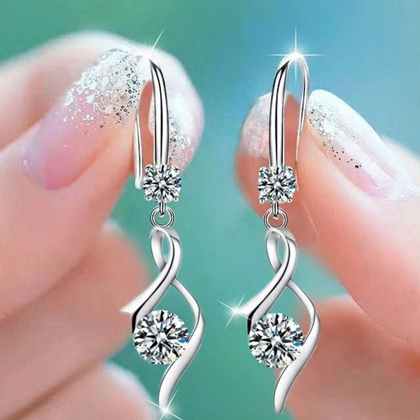 Fashion Women Girl 925 Pure Silver Earrings Female Zircon Rotary Tassel Earrings Gift Jewellery