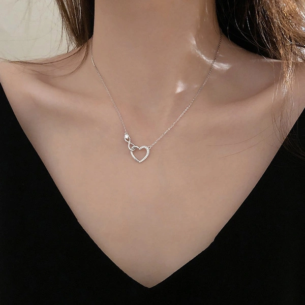 925 Silver Zircon Hollow Heart Necklaces for Women Infinity Love Clavicle Chain Necklace Fashion Jewelry