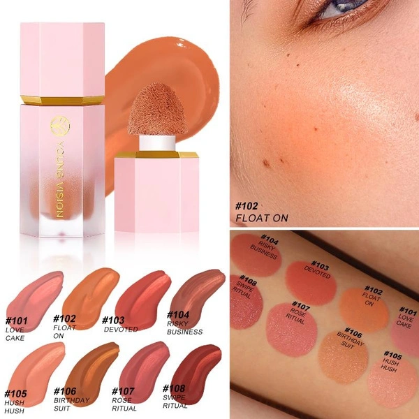 1 Pcs Liquid Cheek Blush Facial Nourishing Blush Gel Cream Waterproof Multi-purpose Eyes&lips Makeup Blush Stick Cosmetics with Sponge