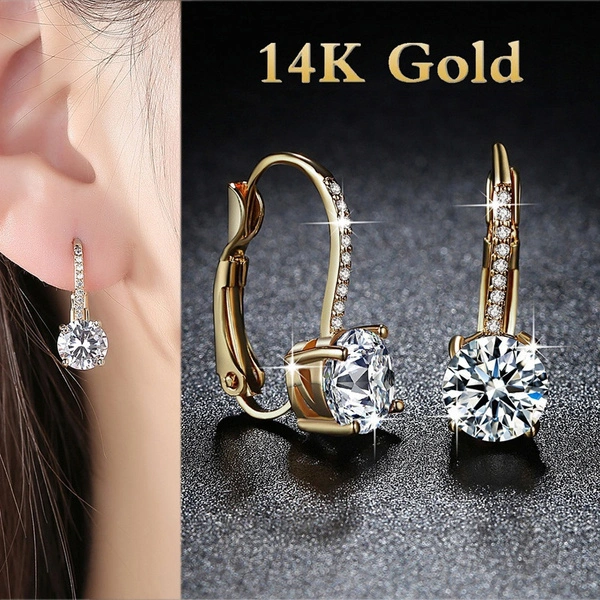 Luxury Solid 14k Gold U Shape Earrings Micro Inlaid Four-claw Round Diamond Earrings Moissanite Crystal Drop Earrings Fashion Bridal Wedding Party Jewelry Anniversary Valentine's Gift