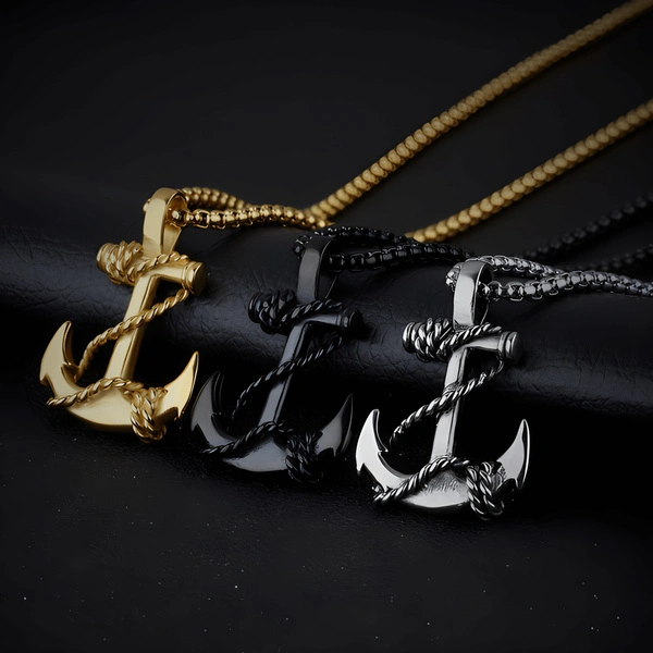 Punk Men Individual Necklace Jewelry Vintage Caribbean Pirate Ship Anchor Pendant Necklace