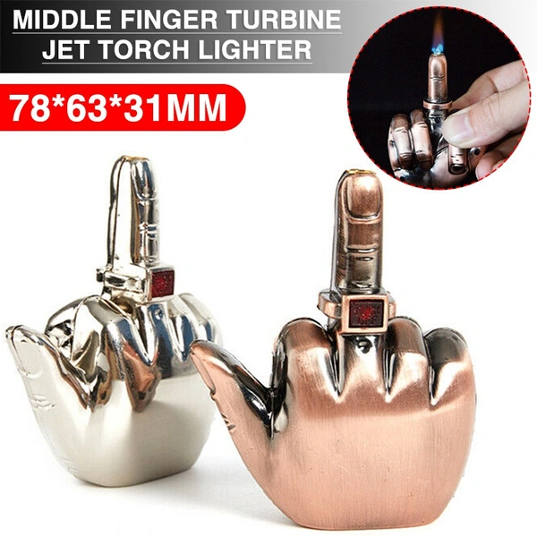 Middle Finger Turbine Torch Lighter Straight Flame Refillable Gas Lighter