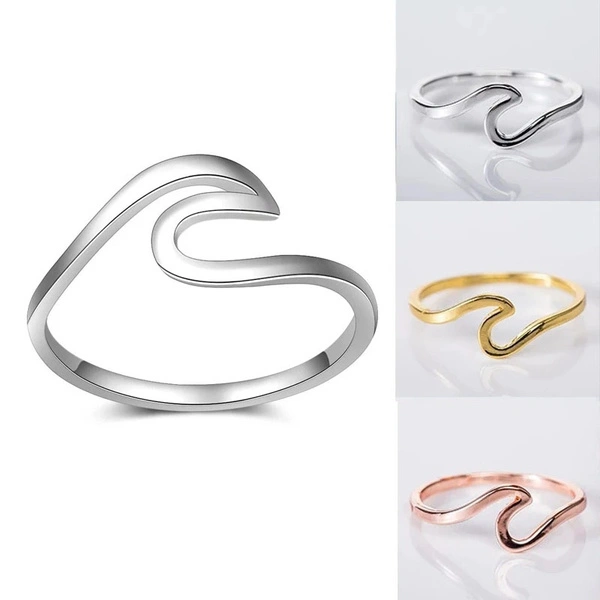 Simple Dainty silver plated Ring Thin Wave Ring Beach Sea Surfer Island Jewelry Size:5-10