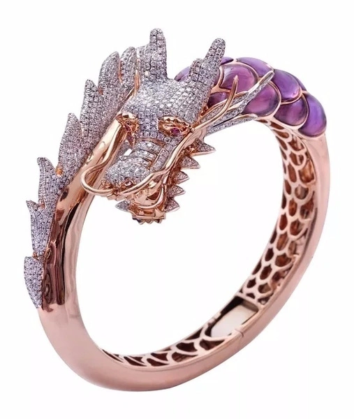 Unique Asian Chinese National Style Dragon Ring Luxury Two-color Ring Girlfriend Gift Ring Ladies Hip Hop Trend Jewelry Party Engagement Wedding Jewelry Ring Size 5-11