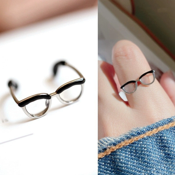 Creative Cute Glasses Ring Open Adjustable Ring Men Women Fashion Jewelry Gifts