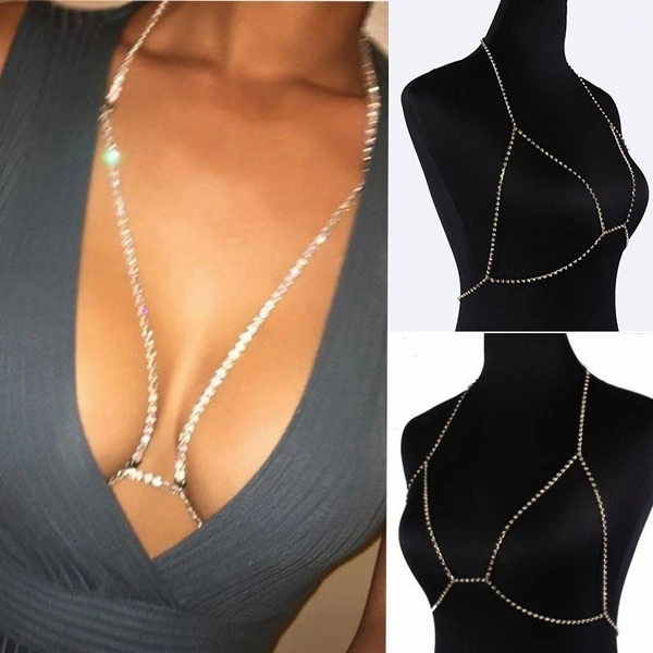 1PC Shiny Crystal Rhinestone Bra Chest Necklace Sexy Women Chain Necklace Summer Bikini Fashion Charm Body Jewelry