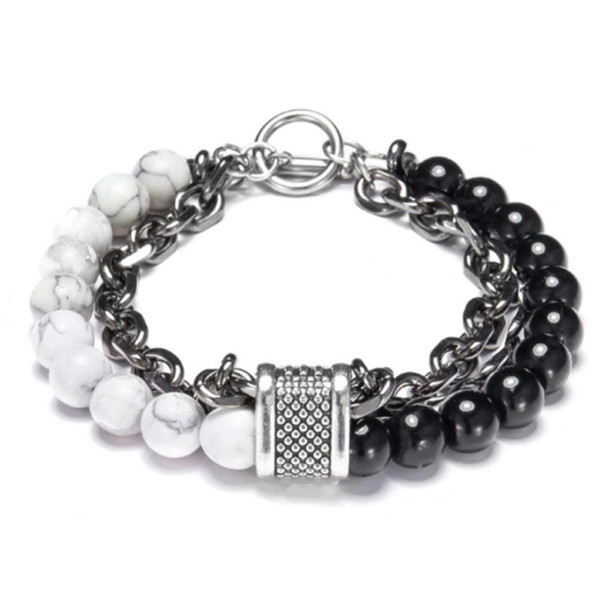 1Pc/2Pcs Fashion Charm Men's Bracelet Beaded Bracelet Retro Bracelets Punk Frosted Stone White and Black Beaded Bracelets for Men Women Best Friend Jewelry